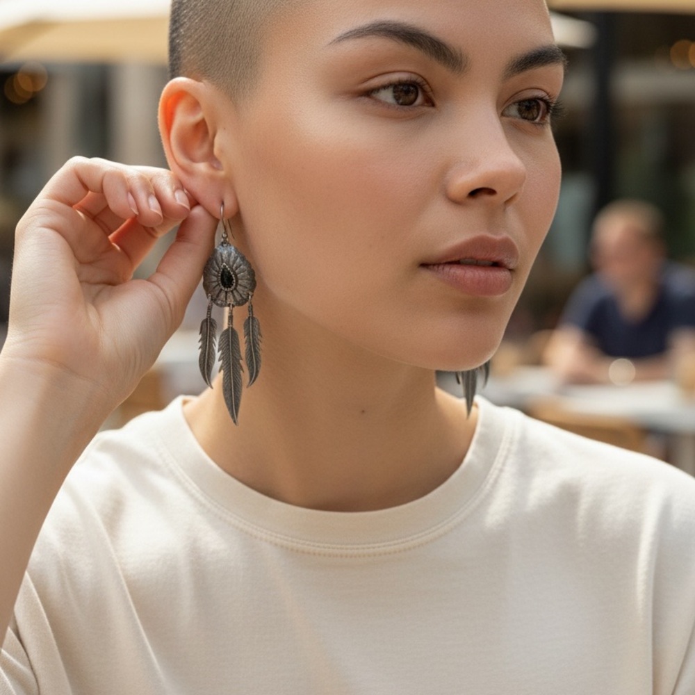 Vintage Sterling Silver Feather Dangle Earrings